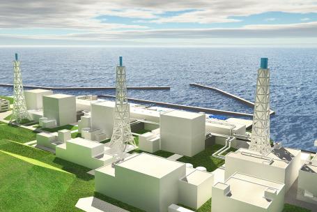 Spatial model of the buildings and equipment of the Japanese Fukushima nuclear power plant that was damaged by a large tsunami wave. The system of protective dykes was insufficient and the second largest nuclear accident in the world resulted. (Source: © Maksym Yemelyanov / stock.adobe.com)