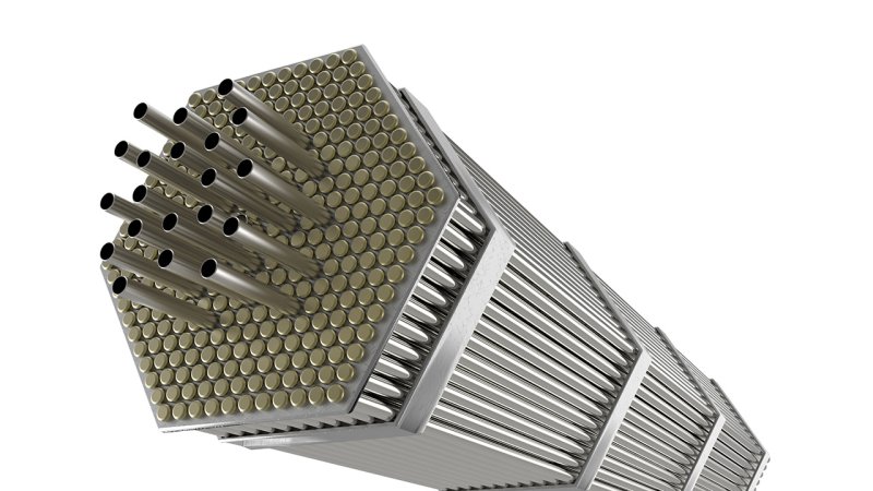 Model of fuel assemblies with tubes used for the movement of a control rod bundle made of steel alloyed with an absorber. (Source: © frog / stock.adobe.com)