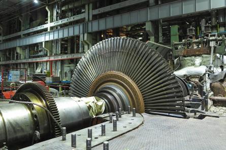 Disassembled steam turbine under repair. The turbo generator, condenser, and the recuperation compose the secondary circuit; they are practically identical to the ones used in classical power plants. (Source: © alexrow / stock.adobe.com)