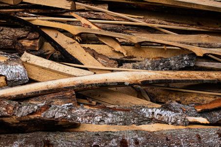 Wooden waste from lumber mills and wood processing plants is suitable for direct combustion. (Source: © alex / stock.adobe.com)