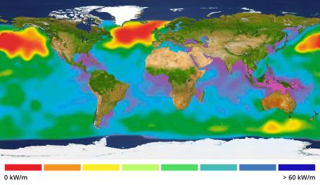 Map of locations suitable for wave energy utilization