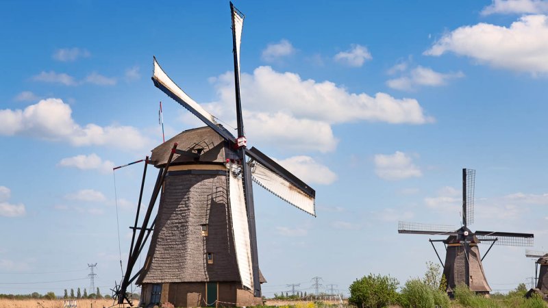 One of many functional Dutch windmills, with spread sails. (Source: © swisshippo / stock.adobe.com)