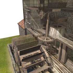 Wooden medieval water wheel, detail