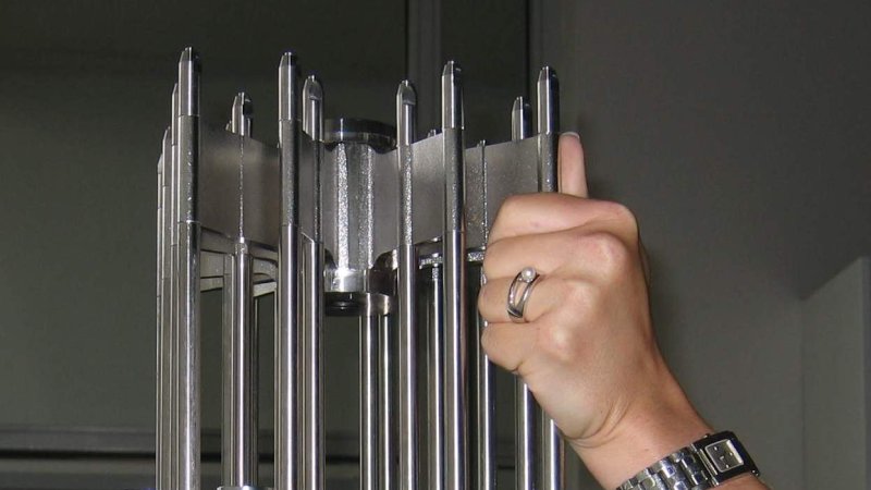 A control rod assembly for a pressurised water reactor. The control rods contain neutron-absorbing materials and are moved simultaneously to regulate the nuclear chain reaction or shut down the reactor. (Source: Wikipedia.org)