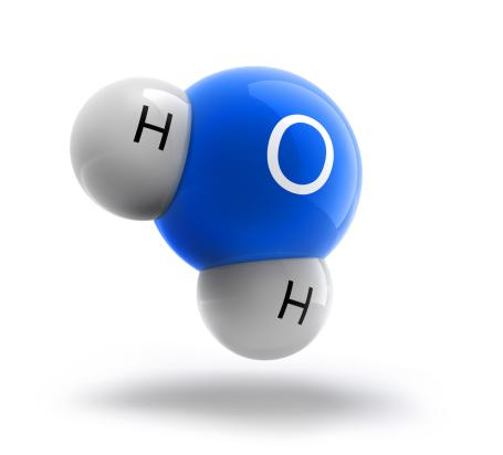 Molecule of water H₂O. The molecule of water consist of two atoms of hydrogen and one atom of oxygen. (Source: © peterschreiber.media / stock.adobe.com)