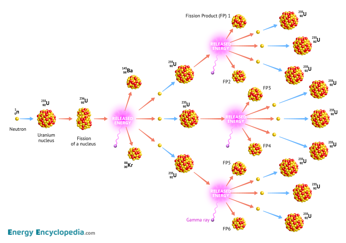 Fission chain reaction, schematic diagram