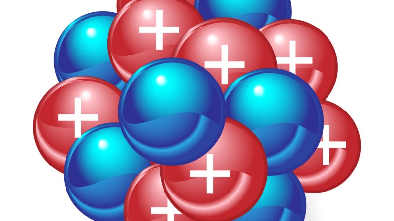 The atomic nucleus contains protons and neutrons; it is kept together by strong nuclear forces. The number of protons determines the specific element; the number of neutrons determines the particular isotope. (Source: © O Sweet Nature / stock.adobe.com)