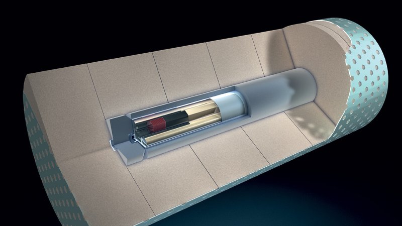 Cross section of a special storage flask model with long service life used for storage of spent nuclear fuel in a deep repository. (Source: SÚRAO)