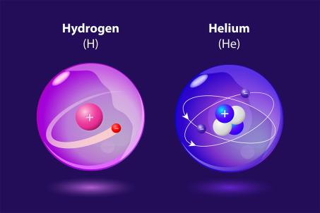 Depiction of the structures of hydrogen and helium atoms. (Source: © designua / stock.adobe.com)