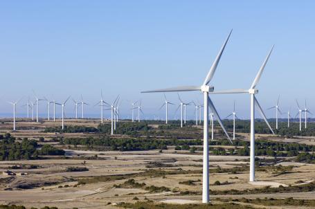 Wind turbines in this wind farm occupy a significant portion of the cost and utilize the regular wind patterns of this region. (Source: © pedrosala / stock.adobe.com)