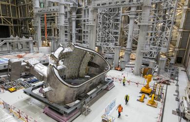 A section of the ITER vacuum vessel during assembly, showing its massive stainless-steel structure and the scale of engineering involved in constructing the tokamak. (Credit © ITER Organization, www.iter.org)