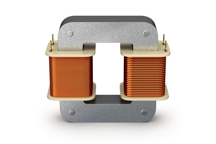Transformer with a laminated steel core. (Source: © mipan / stock.adobe.com)