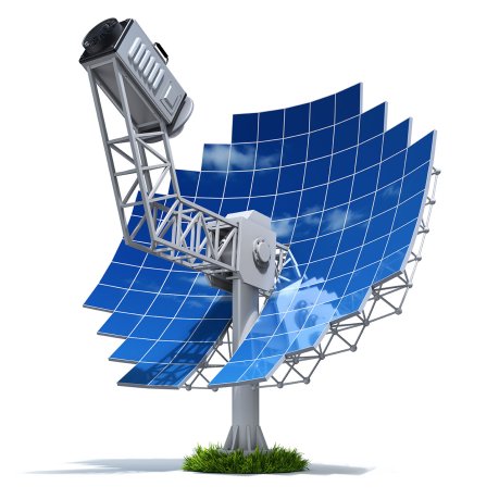 Solar concentrator with Stirling engine receiver. (Source: © mipan / stock.adobe.com)