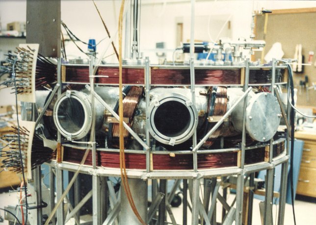 Auburn torsatron — winding of both helical and poloidal coils can be seen. (Source: Wikipedia.org)