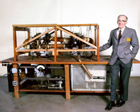 Lyman Spitzer with his Model A figure-eight stellarator. (Credit: Princeton Plasma Physics Laboratory)